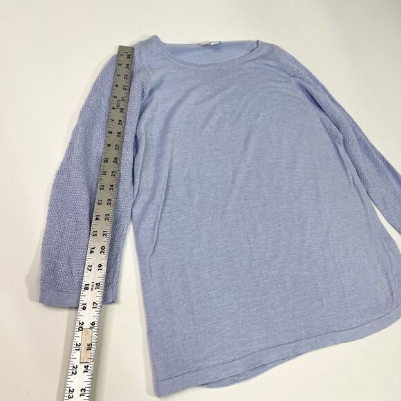 J Jill Sweater Top Womens Medium Blue Cutout Split 3/4 Sleeve Linen Blend Knit - Picture 5 of 12